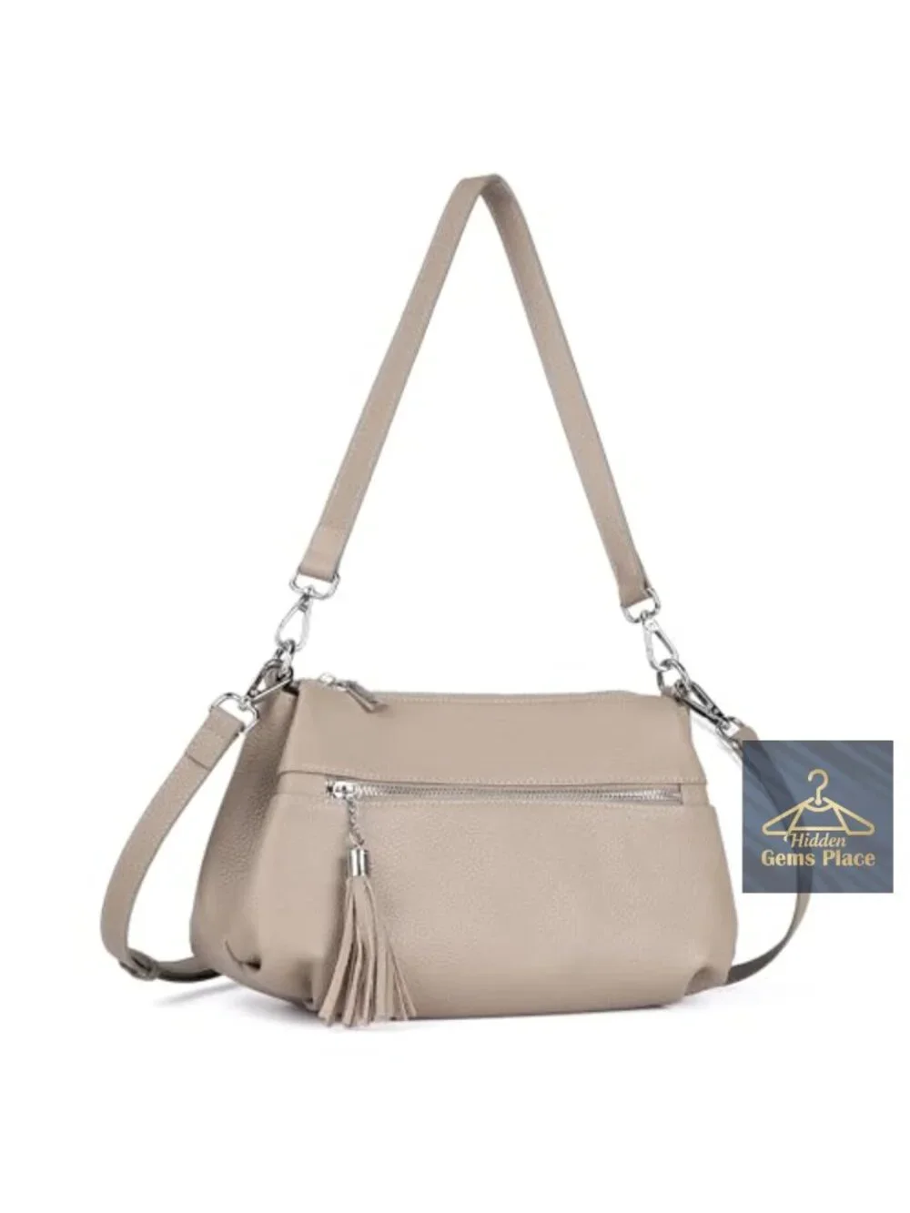 Genuine Leather Crossbody Hobo Bag with 2 Detachable Straps, Multi Pockets